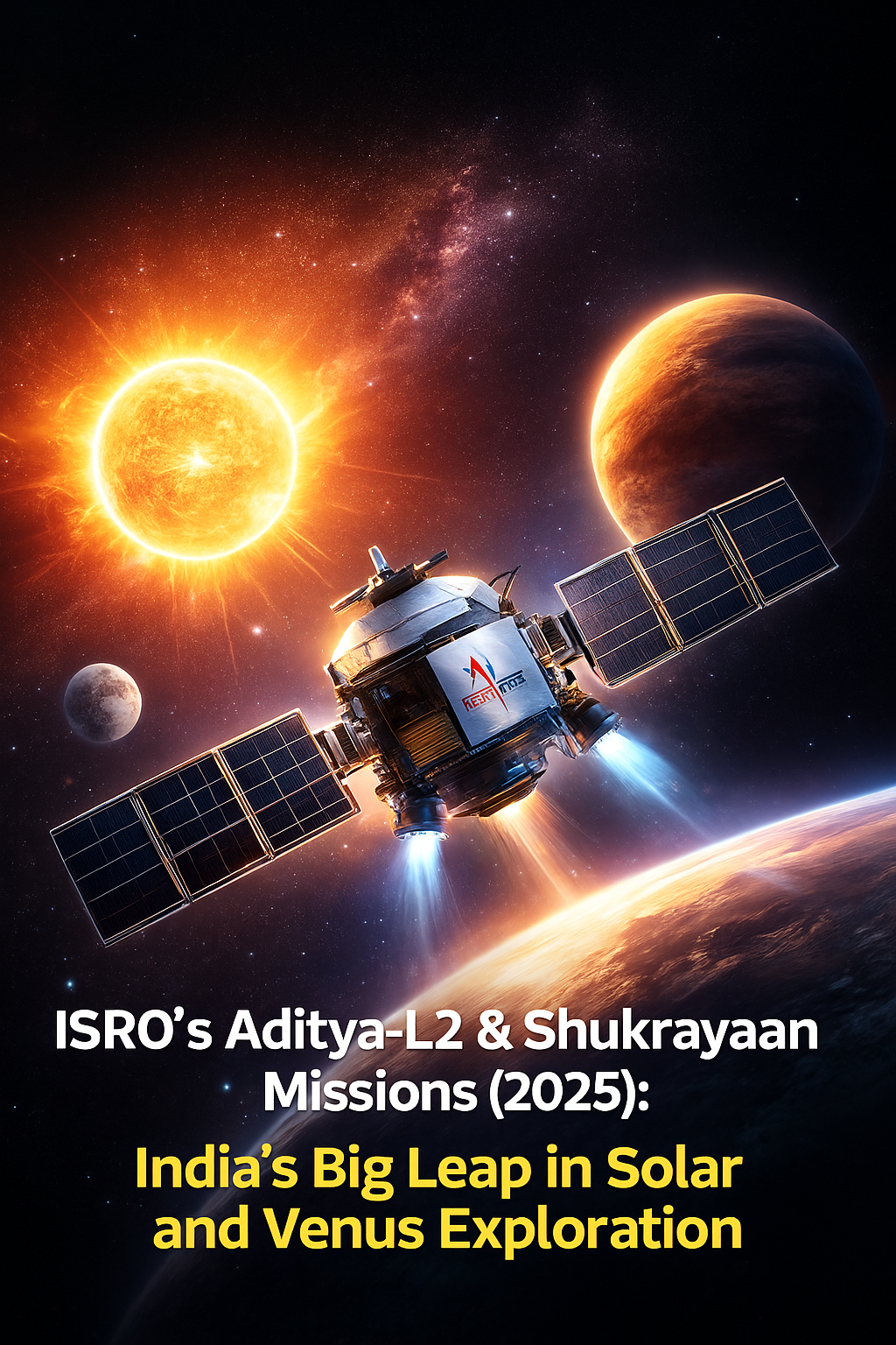ISRO Aditya-L2 and Shukrayaan spacecraft representing India’s 2025 solar and Venus exploration missions