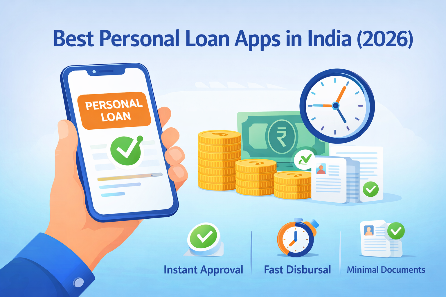 Best personal loan apps in India 2026 showing instant approval, fast disbursal, and minimal documentation on a mobile app