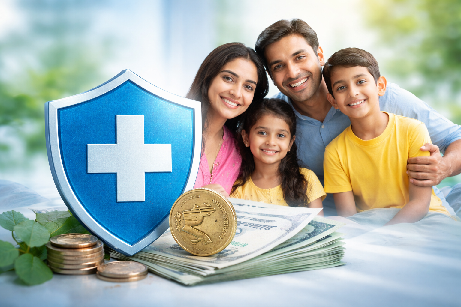 Best health insurance plans in India 2026 showing financial protection shield and family security concept