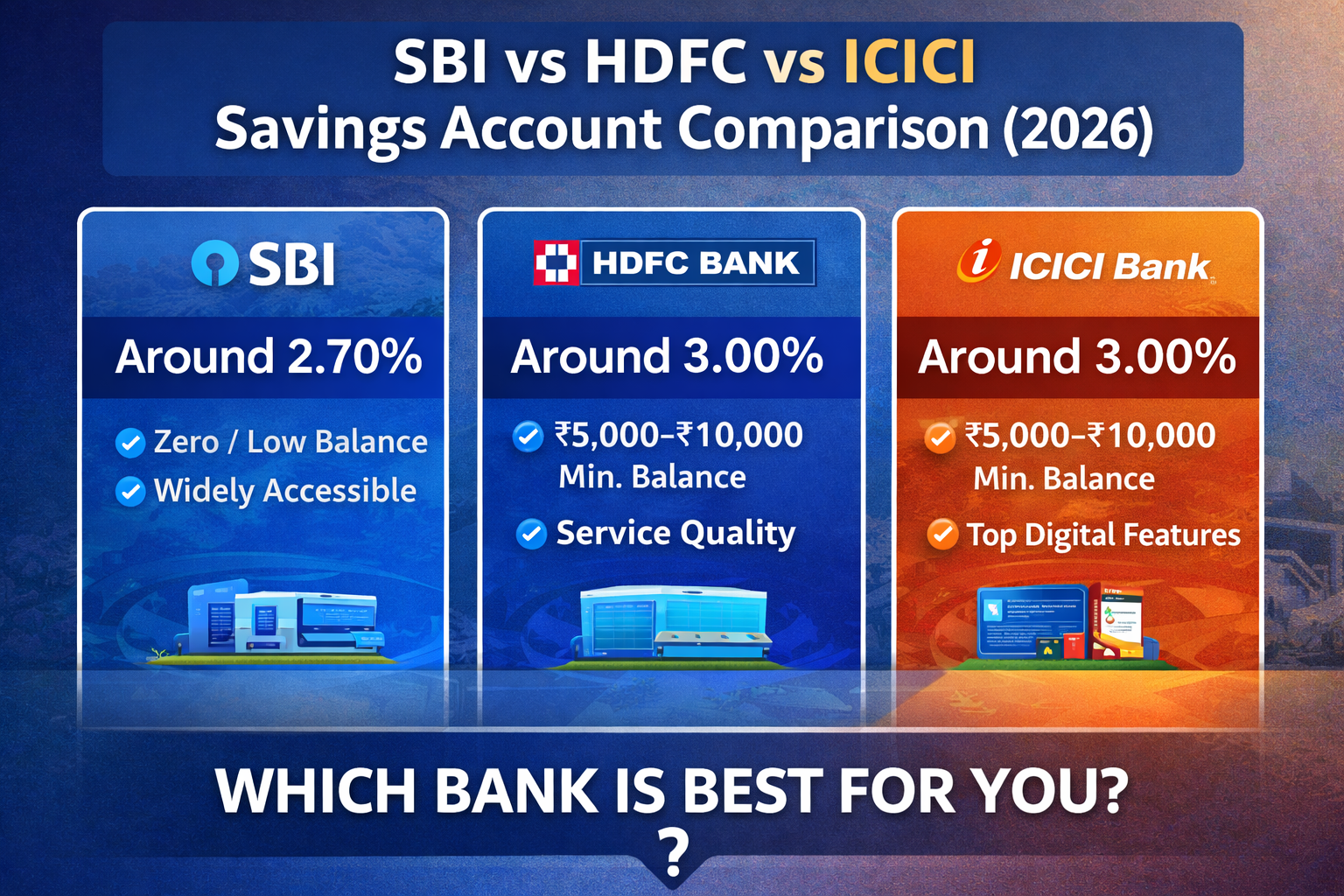 SBI vs HDFC vs ICICI savings account comparison 2026