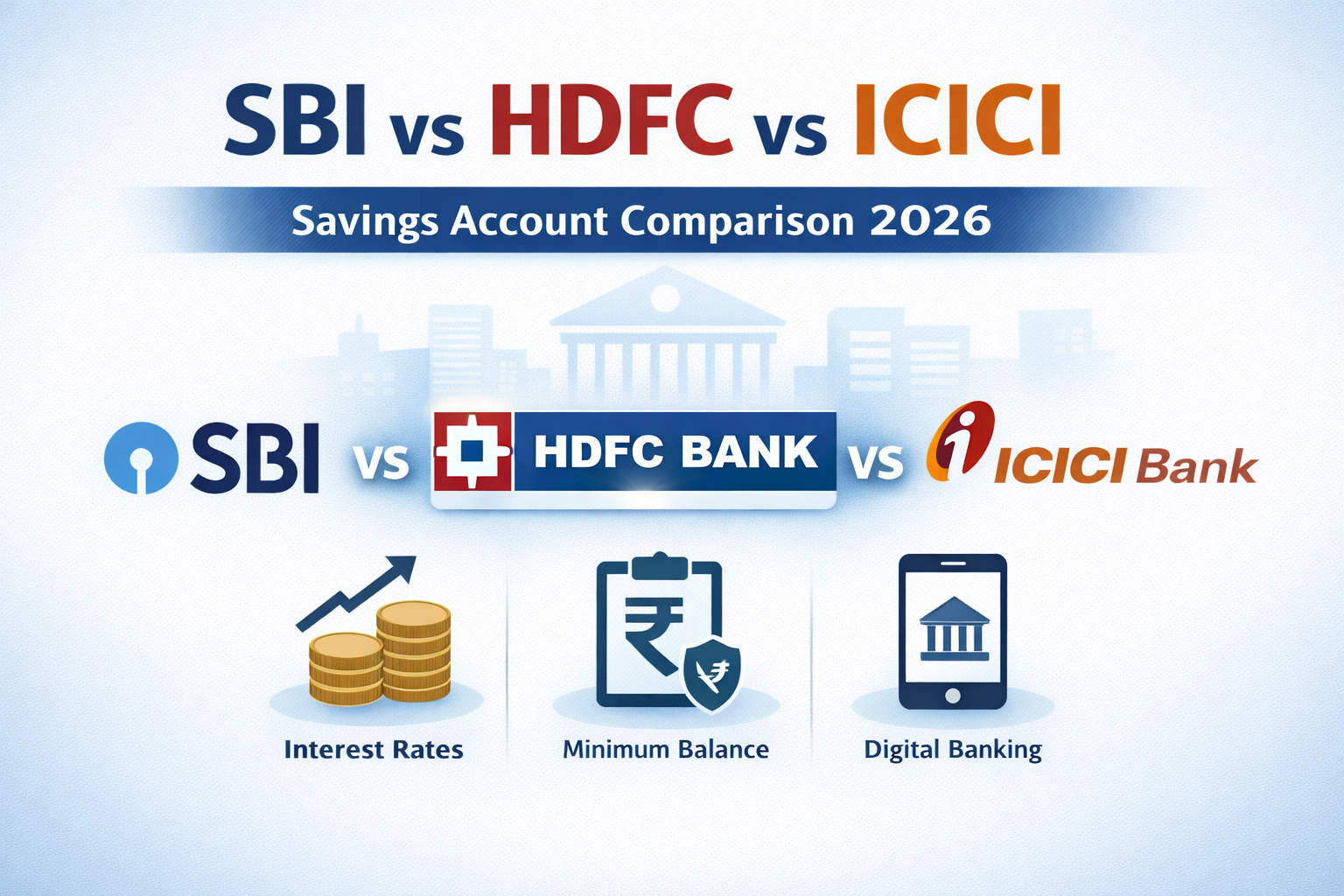 SBI vs HDFC vs ICICI savings account comparison in India 2026