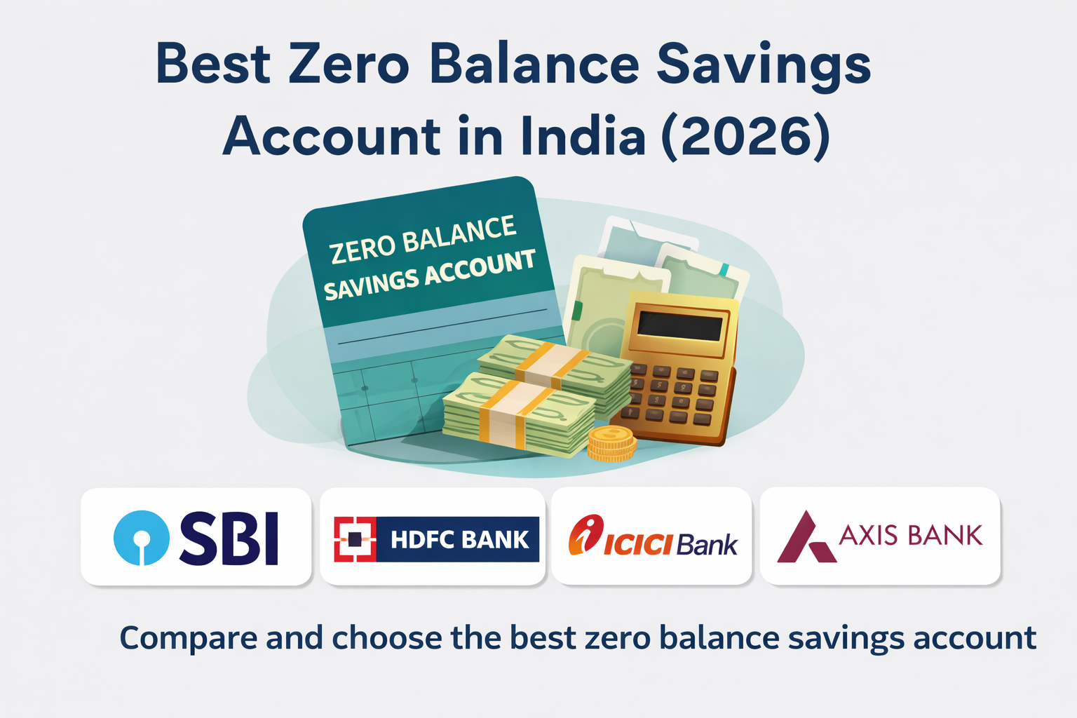 Best zero balance savings account in India 2026 comparison showing SBI, HDFC, ICICI and Axis Bank features