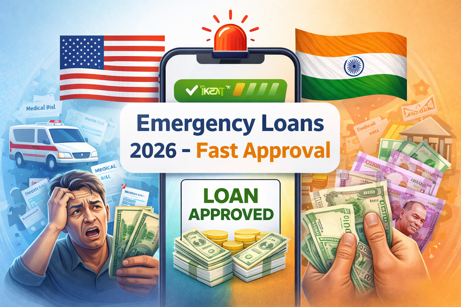Emergency loans in USA and India 2026 quick funds without collateral comparison