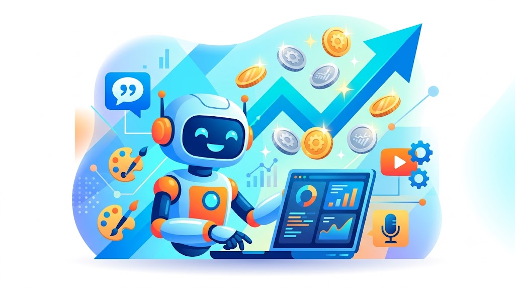 Best AI tools to make money online in 2026 guide showing robot, laptop, AI tools, and online earning concept