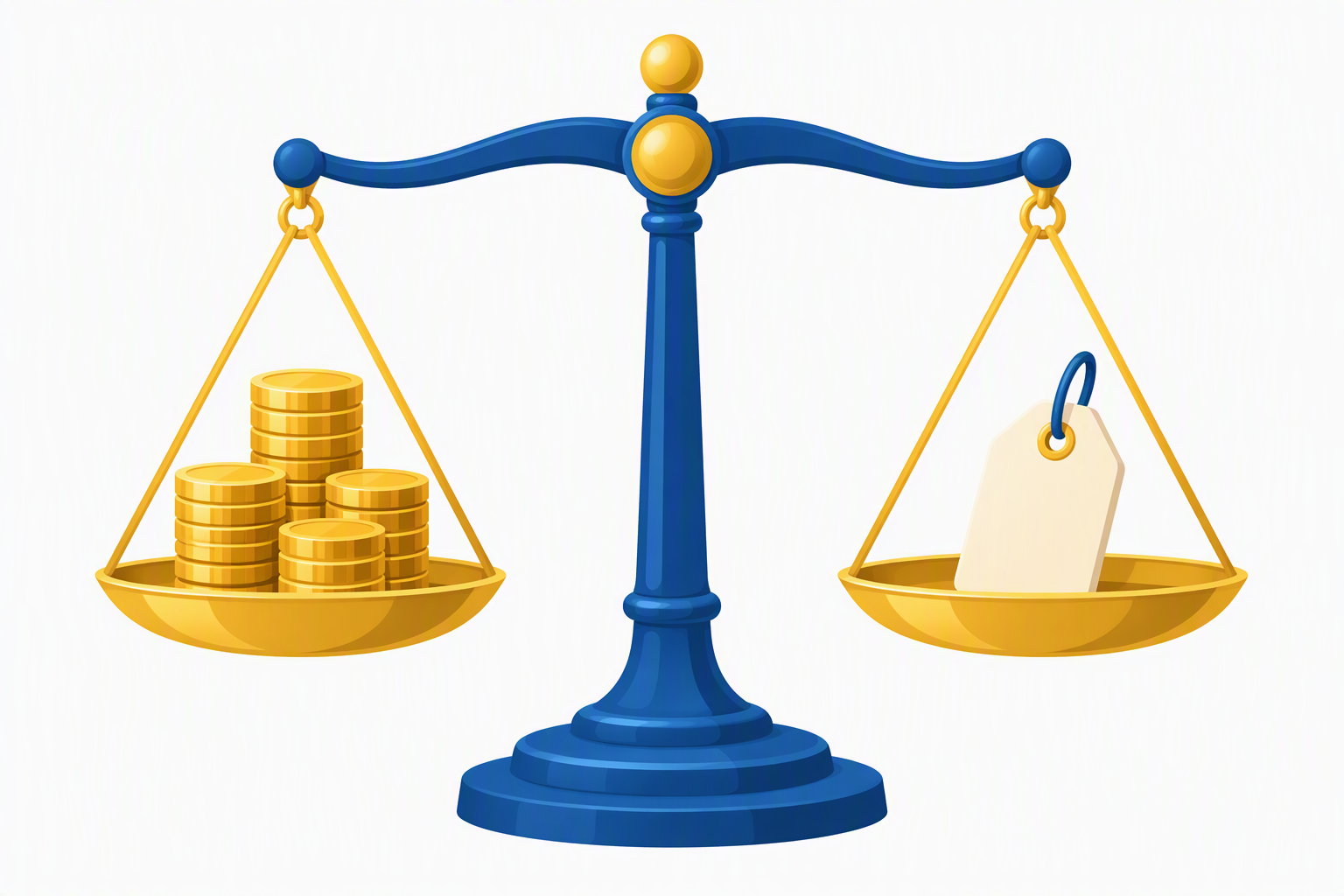 Balance scale comparing assets and debts to show how to calculate net worth