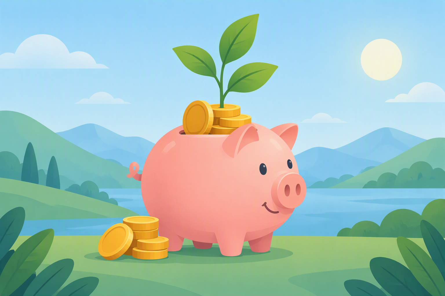 High-yield savings account concept with a piggy bank and growing coins