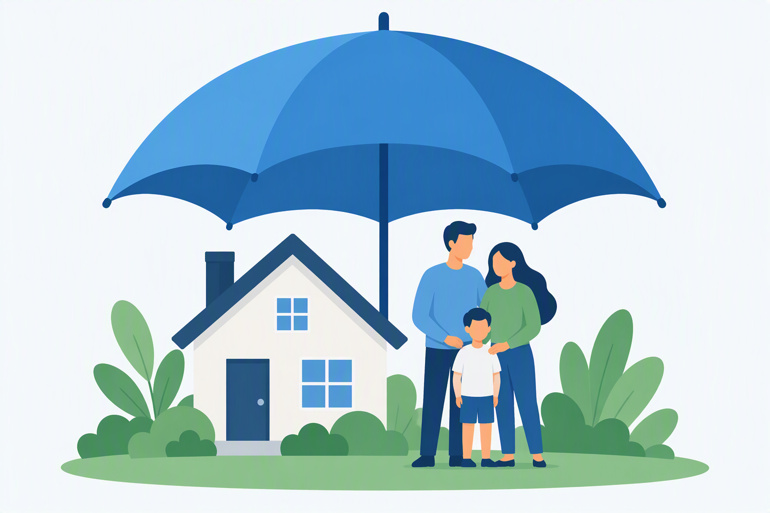 Illustration of an umbrella protecting a family, representing term vs whole life insurance