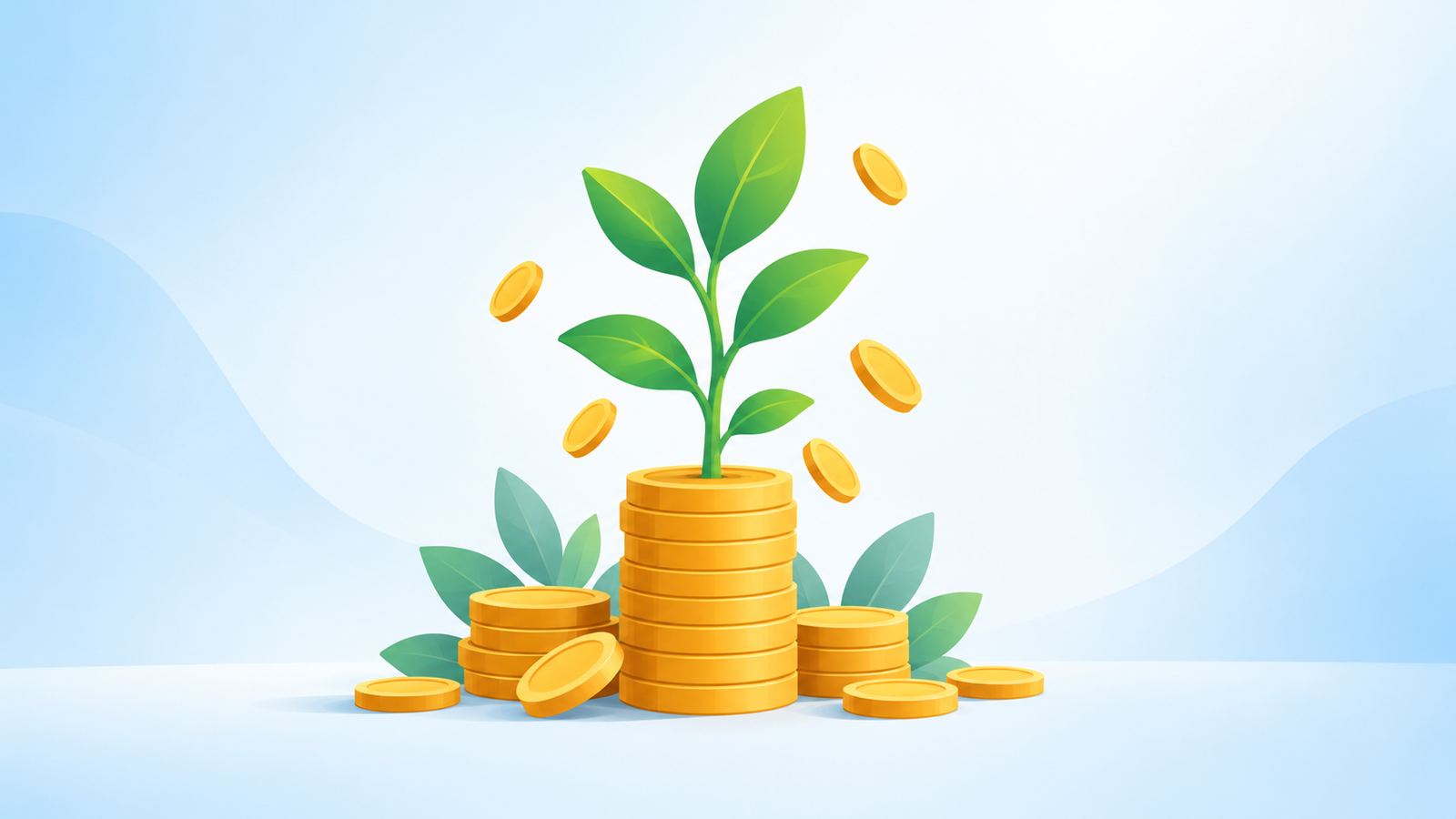 Small plant growing from a stack of gold coins to show how dividends work
